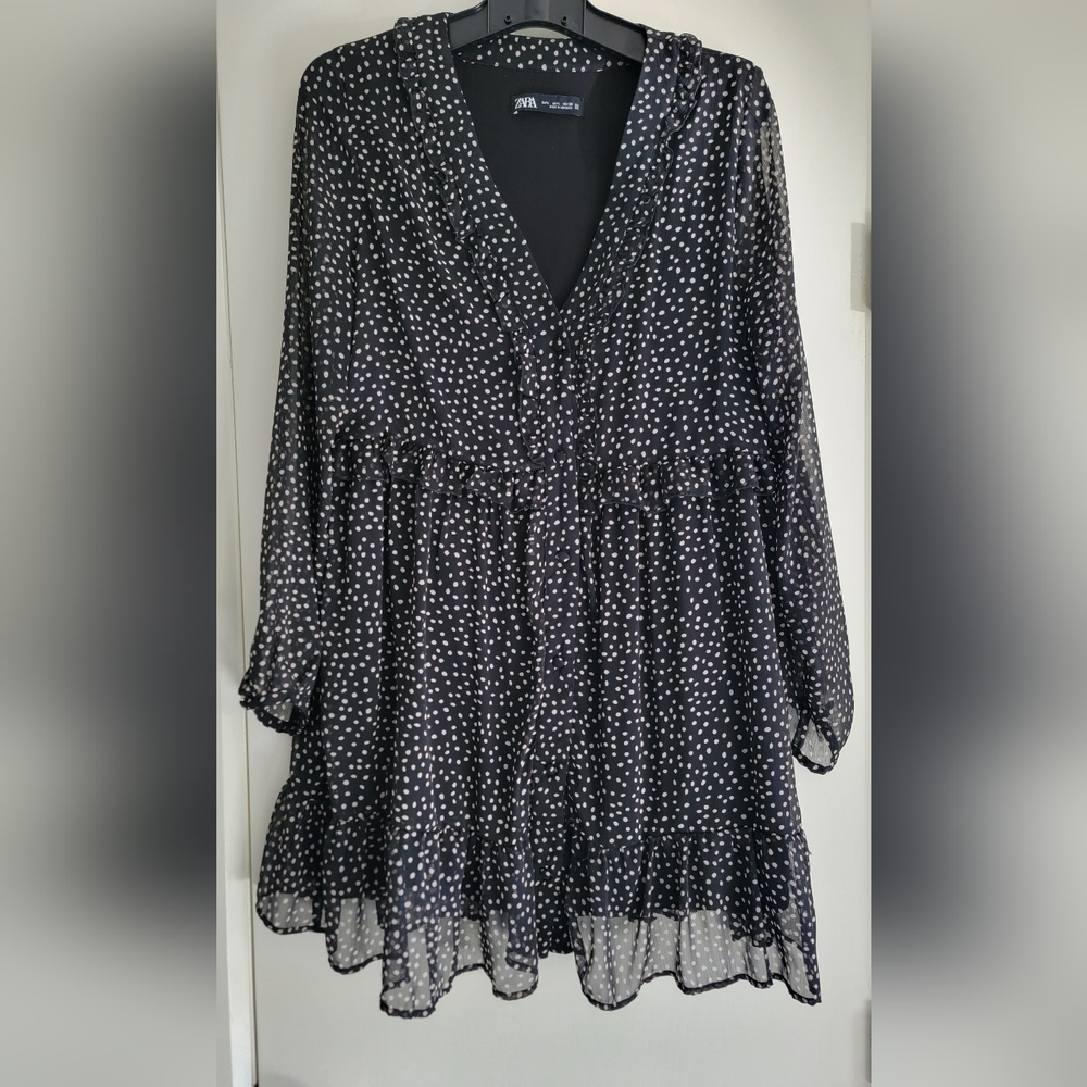 Zara Black Mini Dress with White Polka Dots